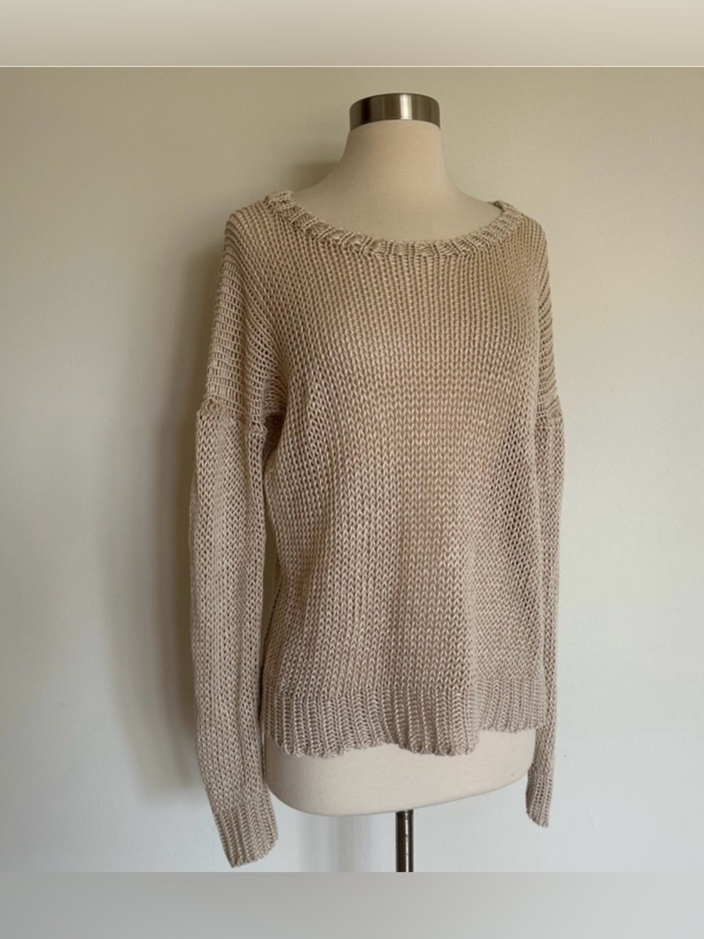 Ralph Lauren Cream Knit Open-Weave 100% Italian Linen Sweater.